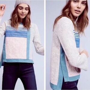 Anthropologie Textured Blue and Cream Sweater